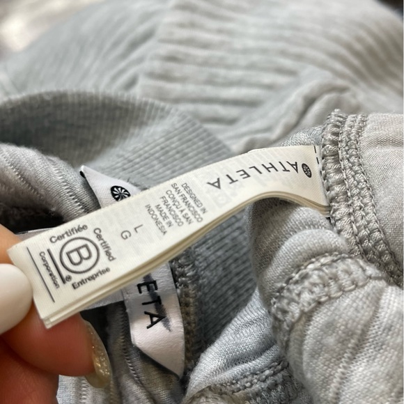 Athleta Womens Ribbed Textured Cropped Pull-On SweatPant Size L Gray High Rise - Picture 9 of 11